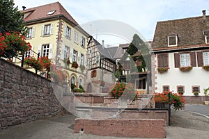 Center of Alsace village, France