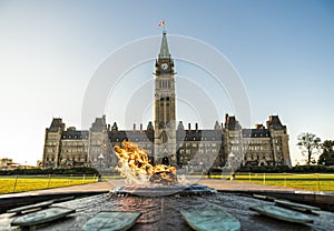 Center Block and the Peace Tower in Parliament Hill at Ottawa in Canada