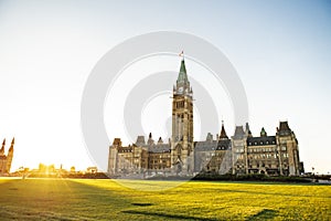 Center Block and the Peace Tower in Parliament Hill at Ottawa in Canada