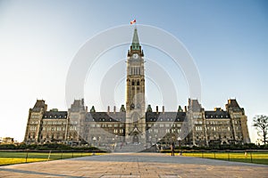 Center Block and the Peace Tower in Parliament Hill at Ottawa in Canada