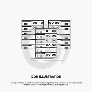 Center, centre, data, database, server Icon. Line vector gray symbol for UI and UX, website or mobile application