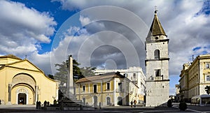 Center of the city of Benevento, with the church and the square, sunset light