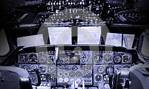 Center console and throttles in airplane