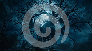 In the center of the dark fey court stands a towering twisted tree its branches reaching towards the moon as if seeking photo