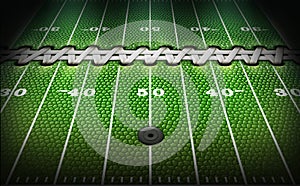 Center of Football Field with Texture and Laces of a Football â€“ 3D Illustration