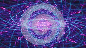 Center of the galaxy sound waves visualized, vibrant colorful vibrational cymatics in blue and purple