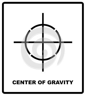 CENTER OF GRAVITY packaging symbol on a corrugated cardboard box. For use on cardboard boxes, packages and parcels