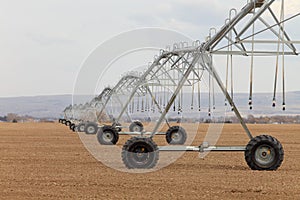 A center pivot agricultural irrigation system.