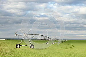 A center pivot agricultural irrigation system.