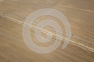 Center pivot irrigation system. Agricultural land, Aerial View.