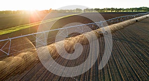 Center pivot irrigation system on field