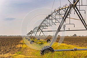 Center pivot sprinkler irrigating fields