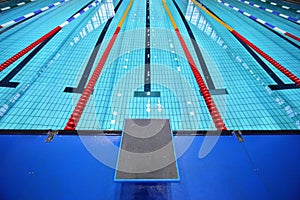 In center platform for start in swimming pool