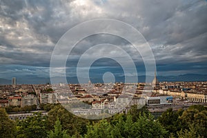 The center of Turin and the Mole Antonelliana seen from the Monte dei Cappuccini