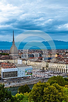 The center of Turin and the Mole Antonelliana seen from the Monte dei Cappuccini