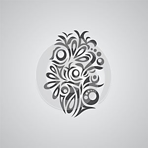 Centered abstract small elements floral motif black and white in vector