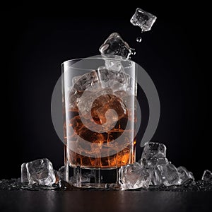 A centered shot of icecubes falling in a soda drink ai generative illustration