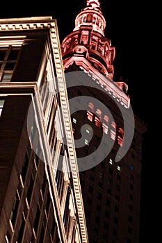 A View of the Cleveland Terminal Tower at Night