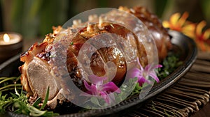 The centerpiece of the Hawaiian Luau Pig Roast is a juicy slowroasted pig basted with a secret blend of island es. The photo