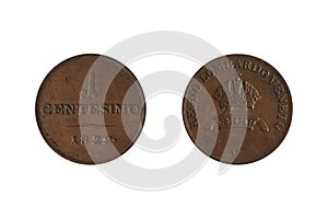 1 Centesimo 1822 V Franz I. Coin Kingdom of Lombardy-Venetia. Obverse Crown above M. Reverse photo