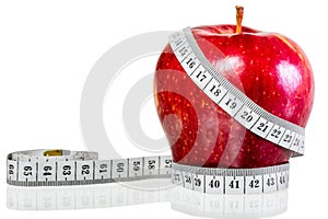 Centimeter wrapped around red apple