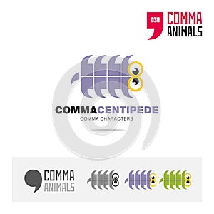 Centipede animal concept icon set and modern brand identity logo template and app symbol based on comma sign