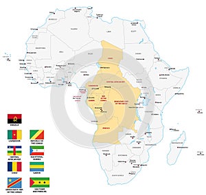 Central Africa map with flags