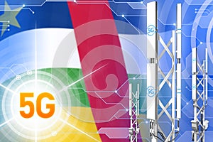 Central African Republic 5G industrial illustration, large cellular network mast or tower on digital background with the flag - 3D
