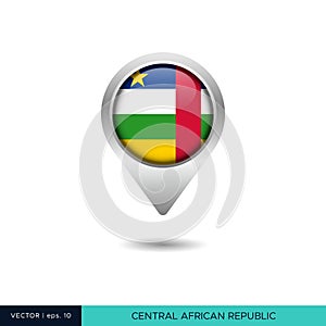 Central African Republic flag map pin vector design template.