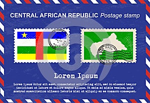 Central African Republic Postage stamp, vintage stamp, air mail envelope.