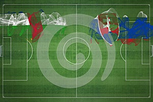 Central African Republic vs Slovakia Soccer Match, national colors, national flags, soccer field, football game, Copy space