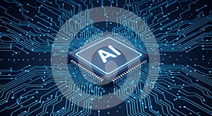 Central AI Microchip on a Circuit Board artificial intelligence