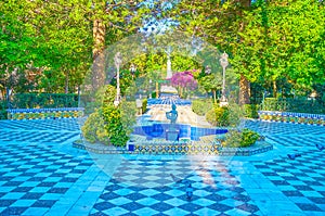 The central alley in Alameda de Apodaca and Marques de Comillas Gardens in Cadiz, Spain