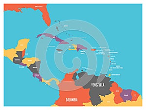 Central America and Carribean states political map with country names labels. Simple flat vector illustration