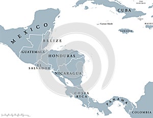 Central America countries political map photo