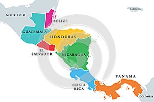 Central America countries, subregion of the Americas, political map