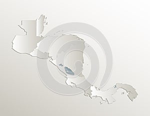 Central America map, administrative division, separates regions, card paper 3D natural, blank