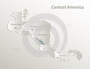 Central America map, administrative division, separates regions and names individual, card paper 3D natural