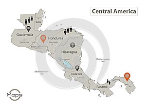 Central America map, individual states with names, Infographics and icons