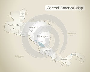 Central America map, individual states with names, old paper background