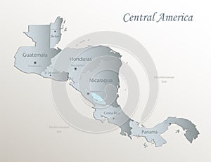 Central America map, individual states with names, white blue card paper 3D