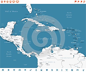 Central America - map and navigation labels - illustration.