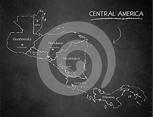 Central America map, separates states and names, design card blackboard chalkboard