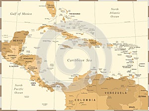 Central America Map - Vintage Vector Illustration