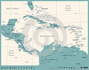 Central America Map - Vintage Vector Illustration