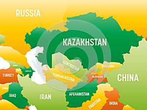 Central Asia detailed political map with lables