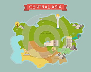 Central Asia Map with country names photo
