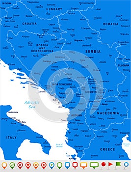 Central Balkan Map - Vector Illustration