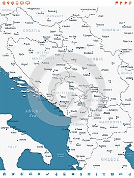 Central Balkan Map - Vector Illustration