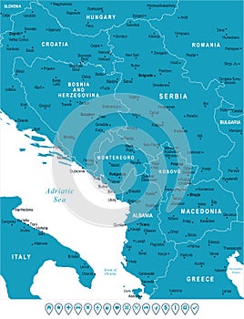 Central Balkan Map - Vector Illustration